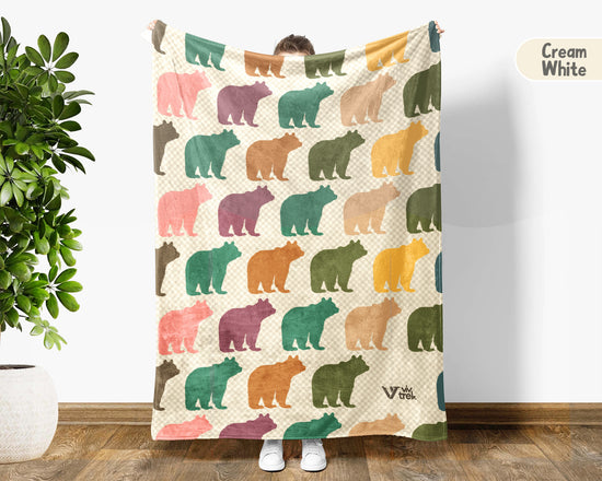 Retro Bear Lover Blanket Cozy Wild Animal Throw Vintage Style Bear Graphic Blanket Rustic Wildlife Gift Home Decor Idea for Couch Bedroom