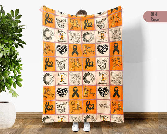 Leukemia Awareness Blanket for September, Cozy Orange Ribbon Throw for Patients, Caregivers & Family, Meaningful Support Gift For Battle Blankets