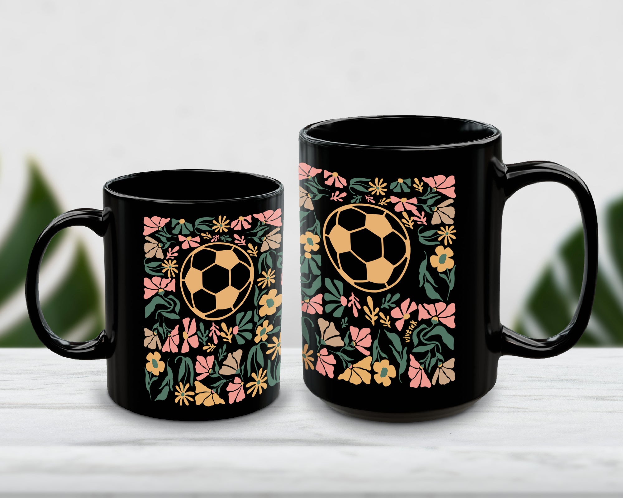 Soccer Floral Coffee Mug Gift, Cute Football Lover Cup, Sports Fan Ceramic Mug, Soccer Player Gift Idea, Aesthetic Soccer Drinkware