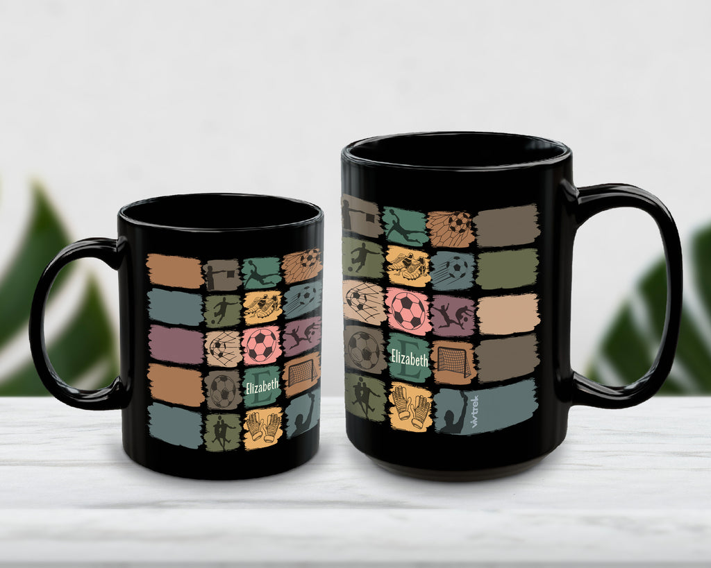 Retro Custom Soccer Mug, Personalized Name Football Coffee Cup, Unique Soccer Lover Gift, Cozy Sports Fan Drinkware, Player Gift Mug