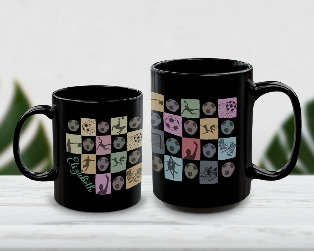 Custom Soccer Mug, Personalized Name Football Coffee Cup, Retro Soccer Lover Gift, Unique Sports Fan Mug, Player Gift Drinkware