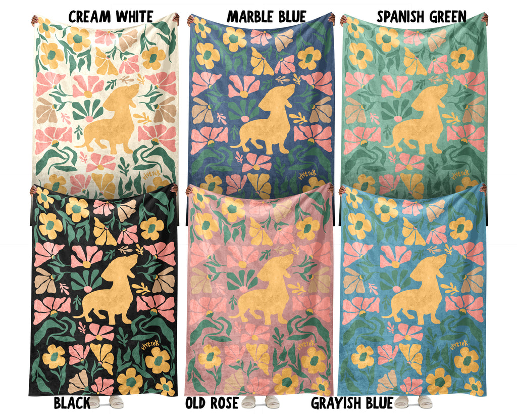 Floral Dachshund Blanket – Cozy Vintage Dog Lover Throw