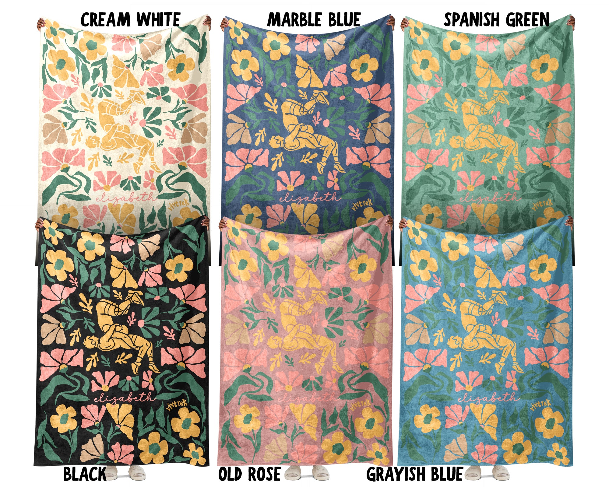 Custom Name Floral Wrestling Blanket, Cozy Wrestling Throw Gift for Kids Teens Adults, Perfect Birthday Sports Present