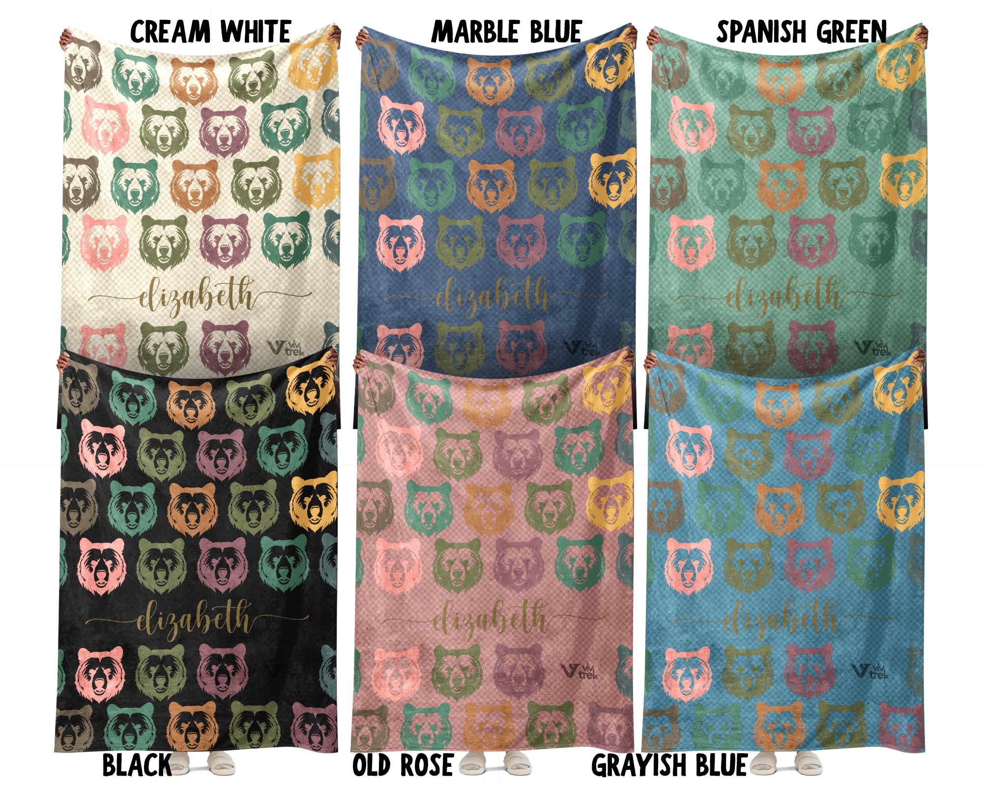 Custom Bear Blanket Personalized Name Retro Wildlife Throw Cozy Rustic Forest Decor Unique Animal Graphic Gift Home Accent