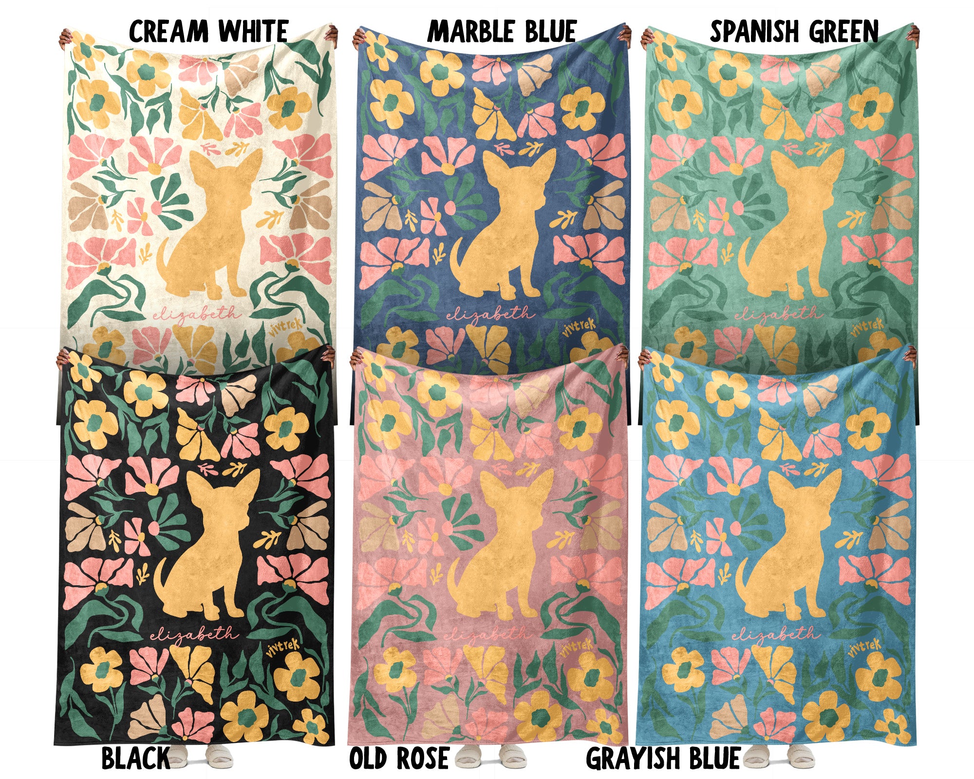 Personalized Name Floral Chihuahua Blanket, Cozy Dog Lover Throw Gift
