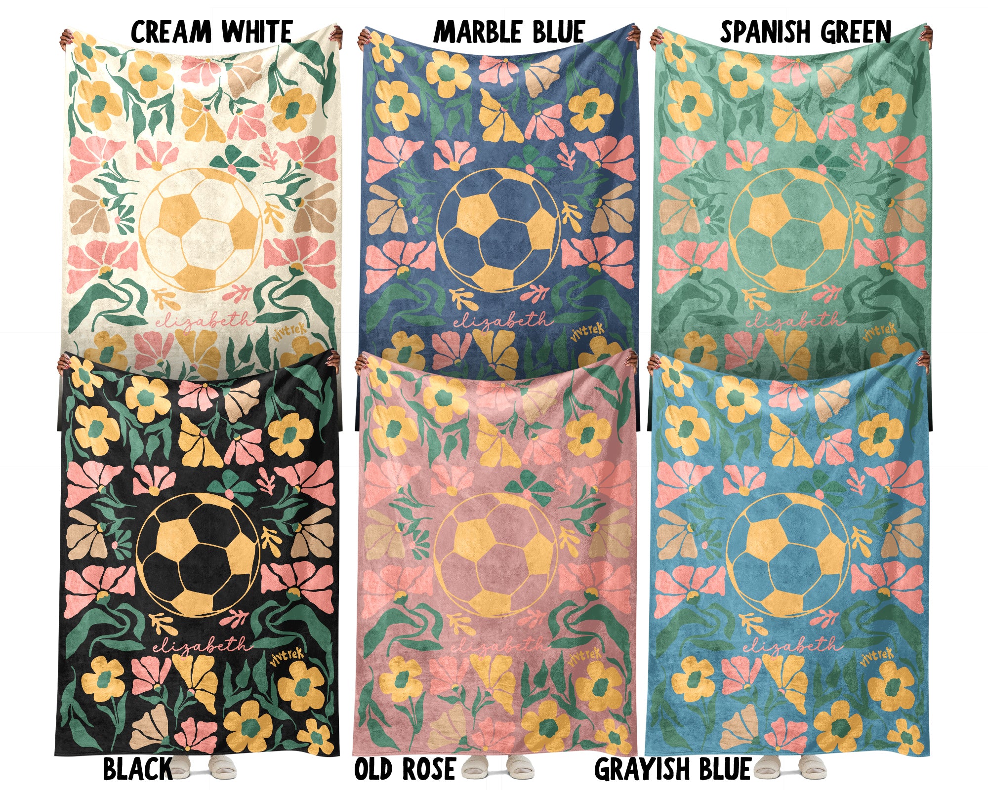 Custom Name Soccer Floral Blanket, Personalized Football Fan Throw, Cozy Sports Gift for Players and Soccer Lovers Room Decor