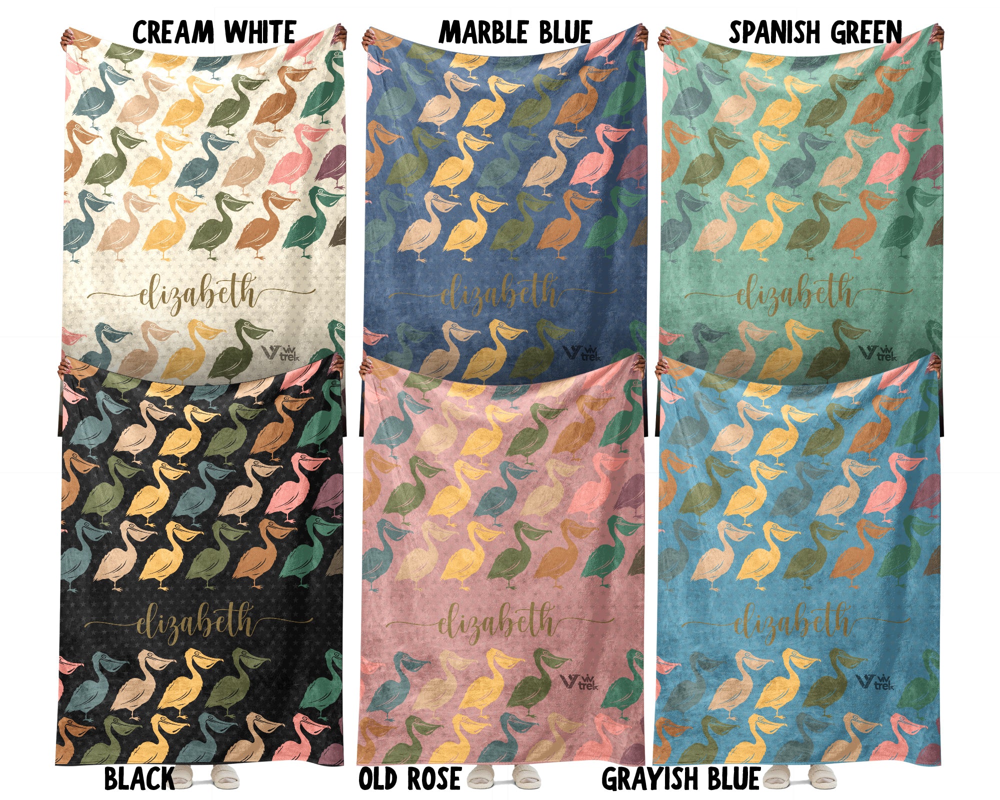 Custom Name Pelican Blanket, Cozy Retro Coastal Throw for Bird and Nature Lovers