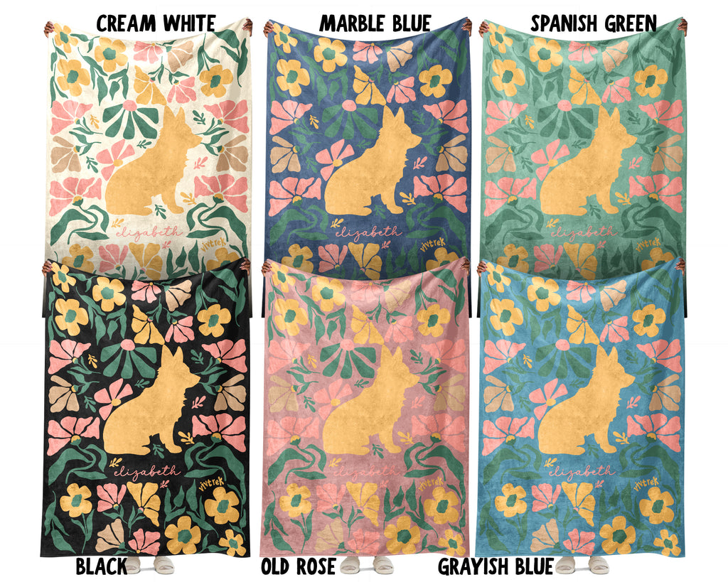 Personalized Name Floral Corgi Blanket, Cozy Dog Lover Throw for Home