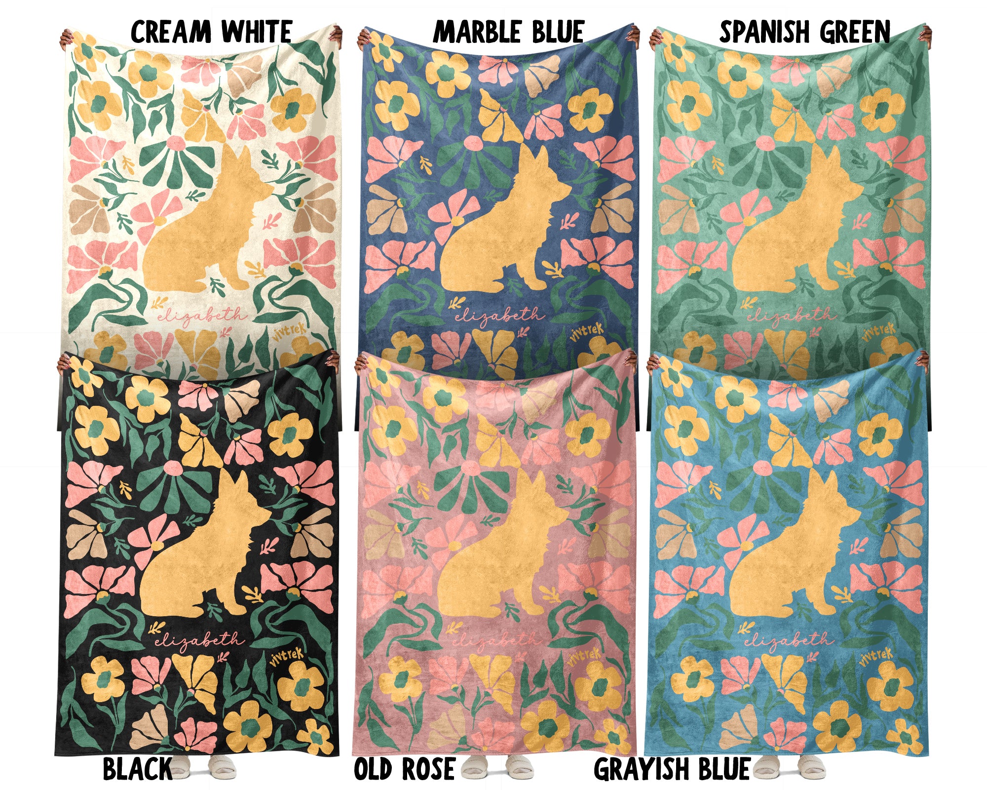 Personalized Name Floral Corgi Blanket, Cozy Dog Lover Throw for Home