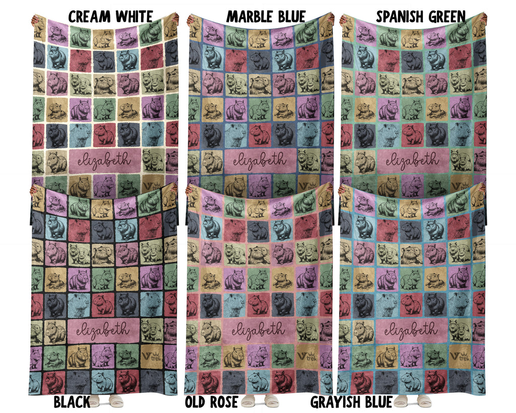 Personalized Capybara Lover Blanket – Custom Name Retro Animal Throw