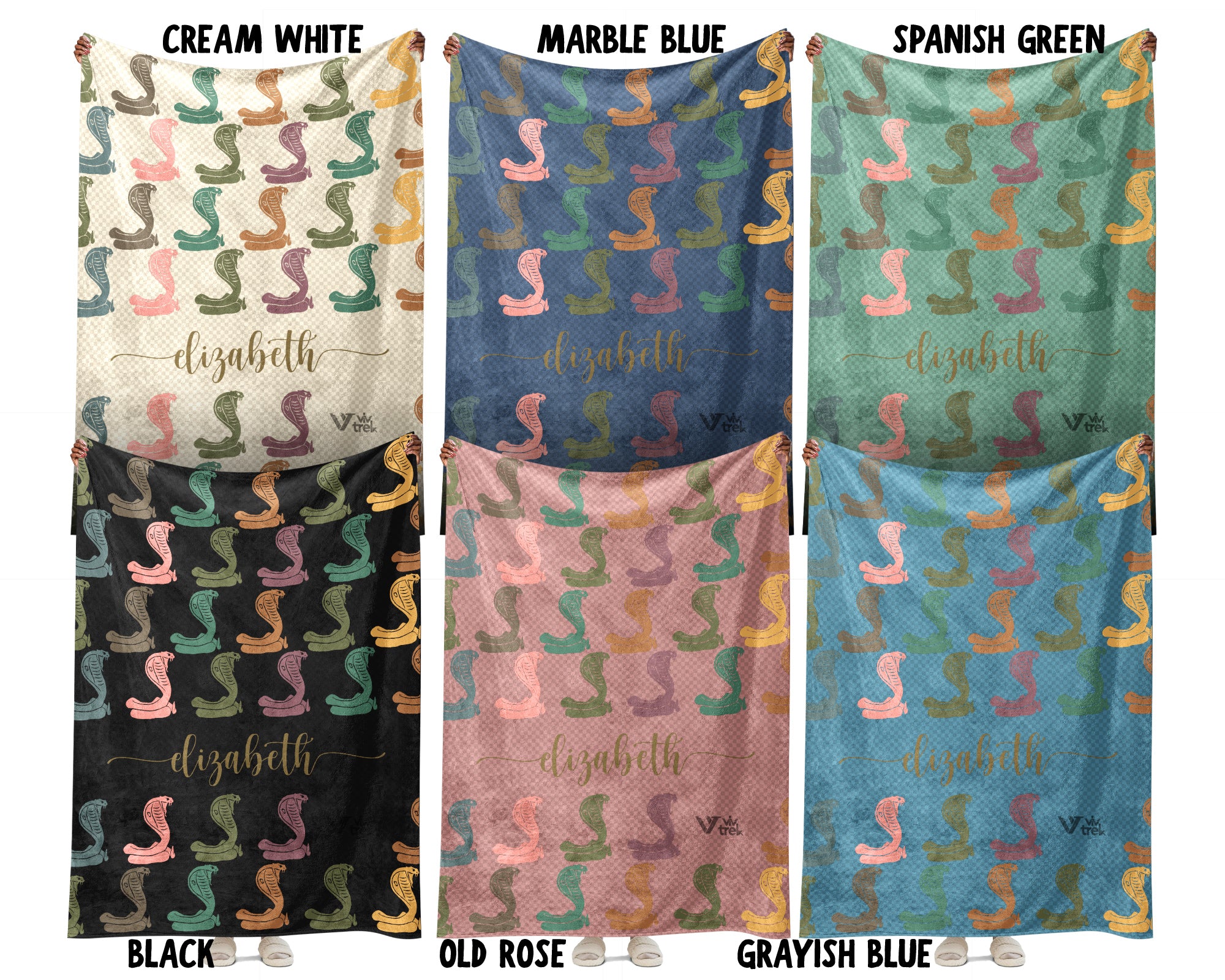 Personalized Snake Blanket Custom Name Cobra Design Retro Reptile Throw Cozy Wildlife Decor Unique Exotic Gift Home Accent