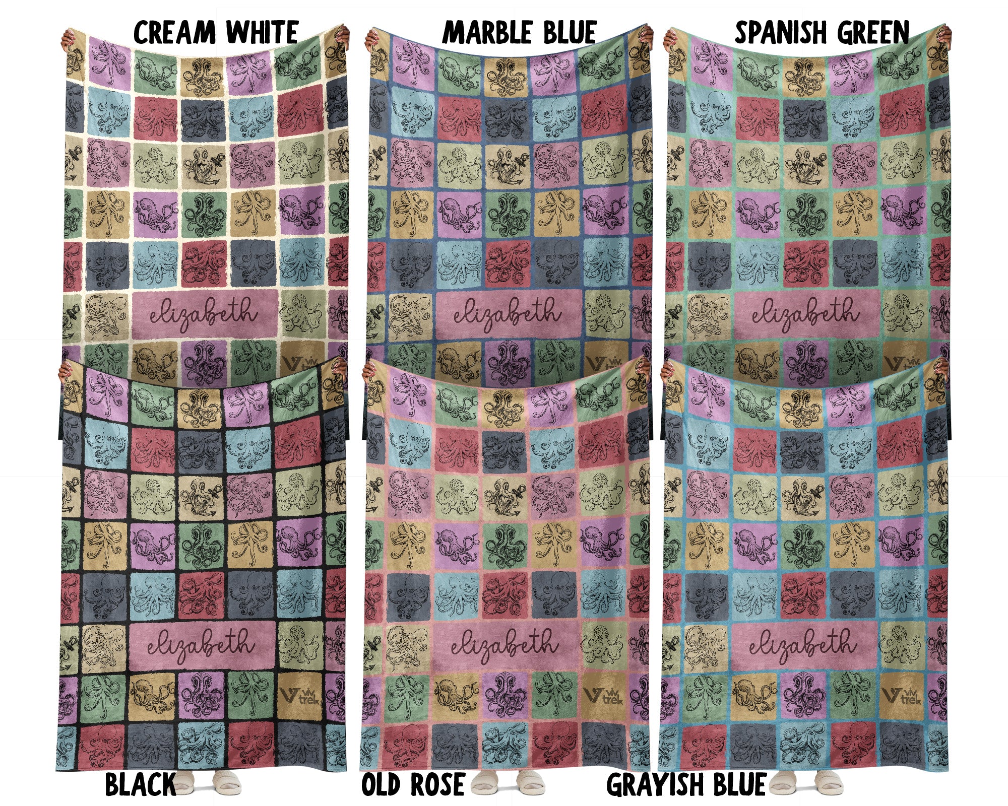 Custom Octopus Lover Blanket Personalized Name Retro Sea Animal Throw Cozy Ocean Creature Fleece Gift Marine Life Home Decor Accent