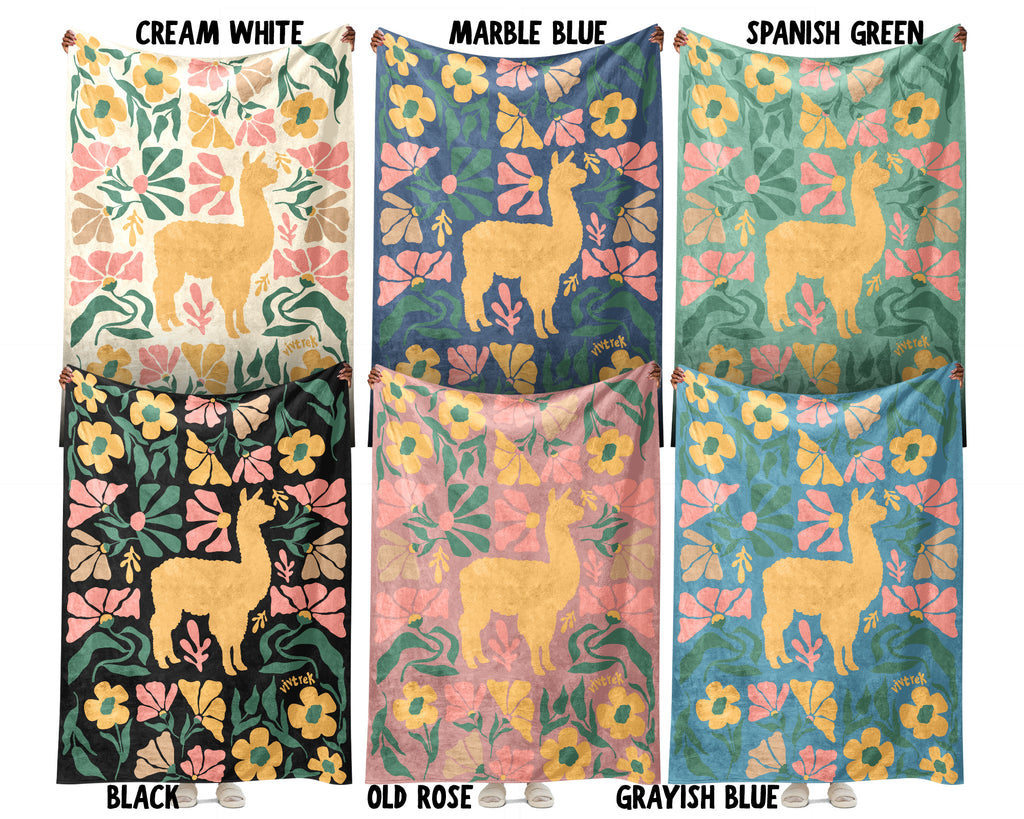 Floral Llama Blanket – Cozy Wildflower Throw for Animal Lovers