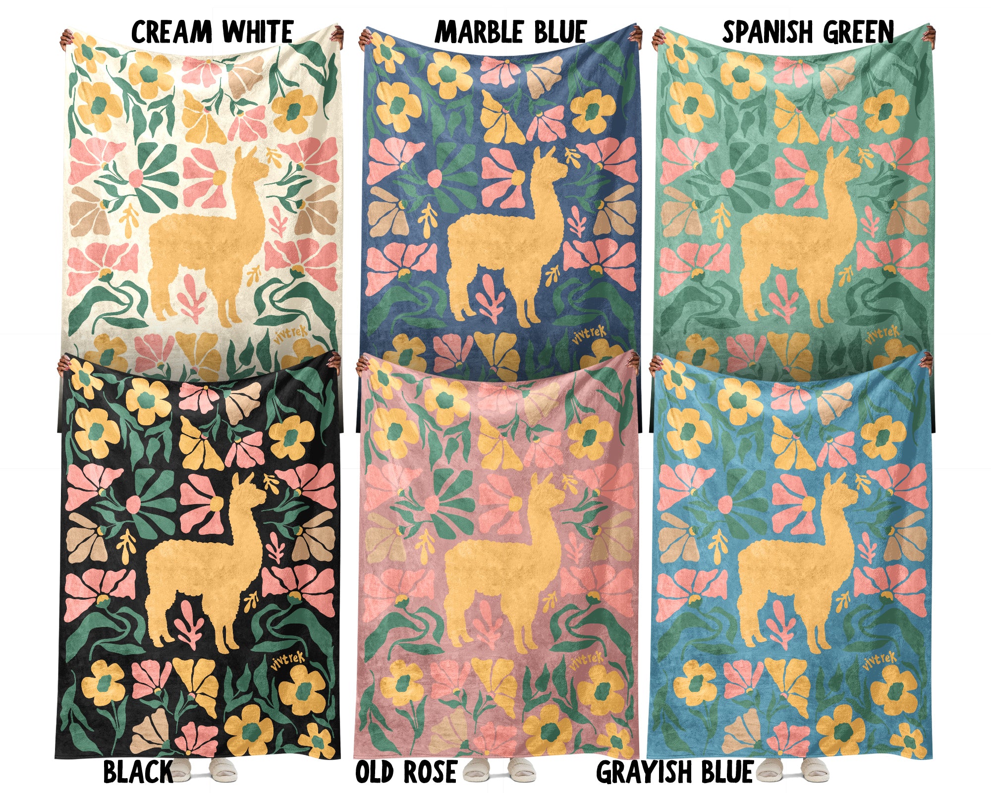 Floral Llama Blanket – Cozy Wildflower Throw for Animal Lovers