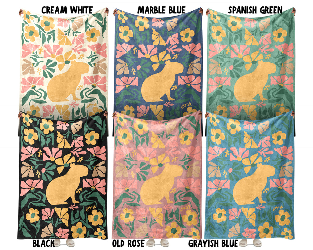 Floral Capybara Blanket – Cozy Wildflower Animal Lover Throw