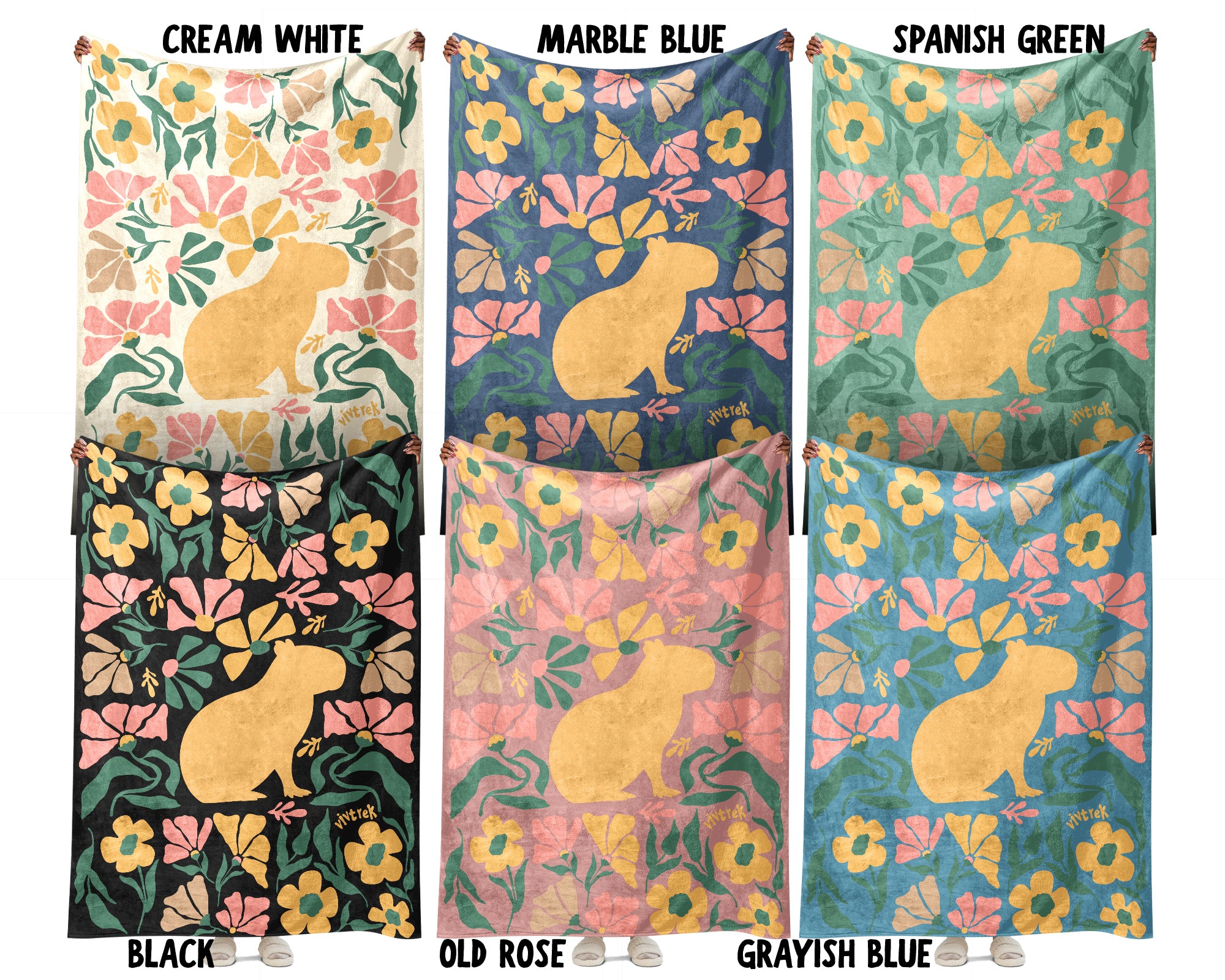 Floral Capybara Blanket – Cozy Wildflower Animal Lover Throw