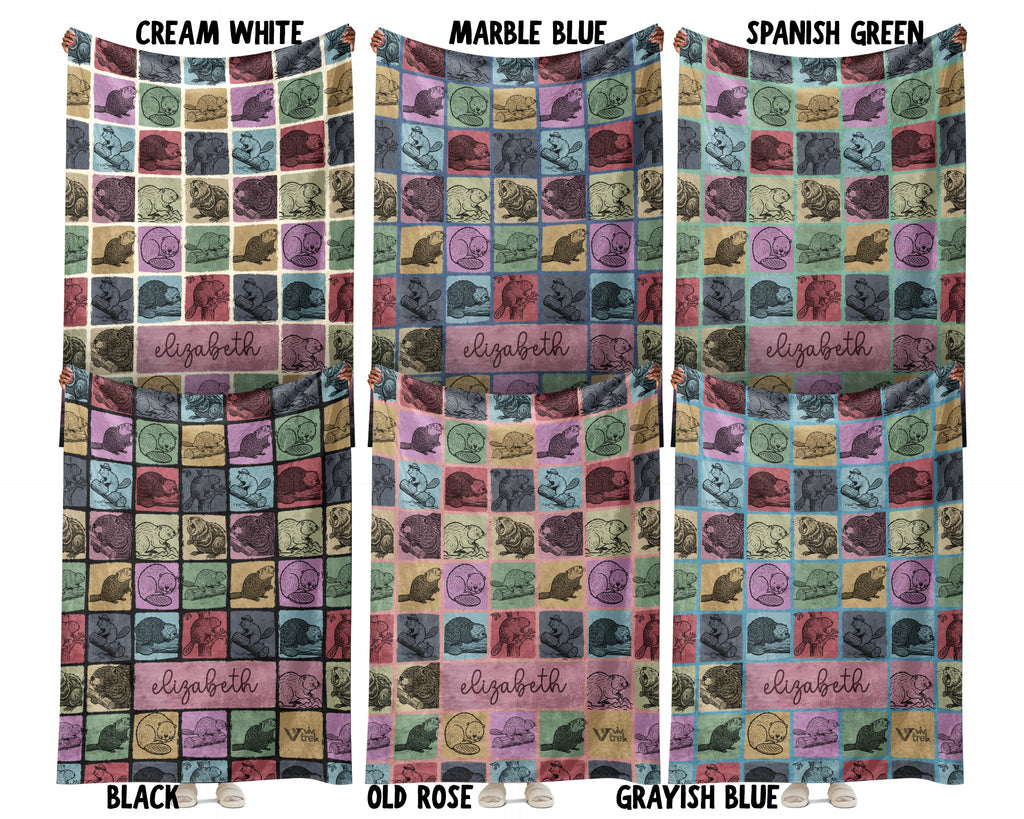 Custom Name Beaver Blanket – Personalized Woodland Animal Throw