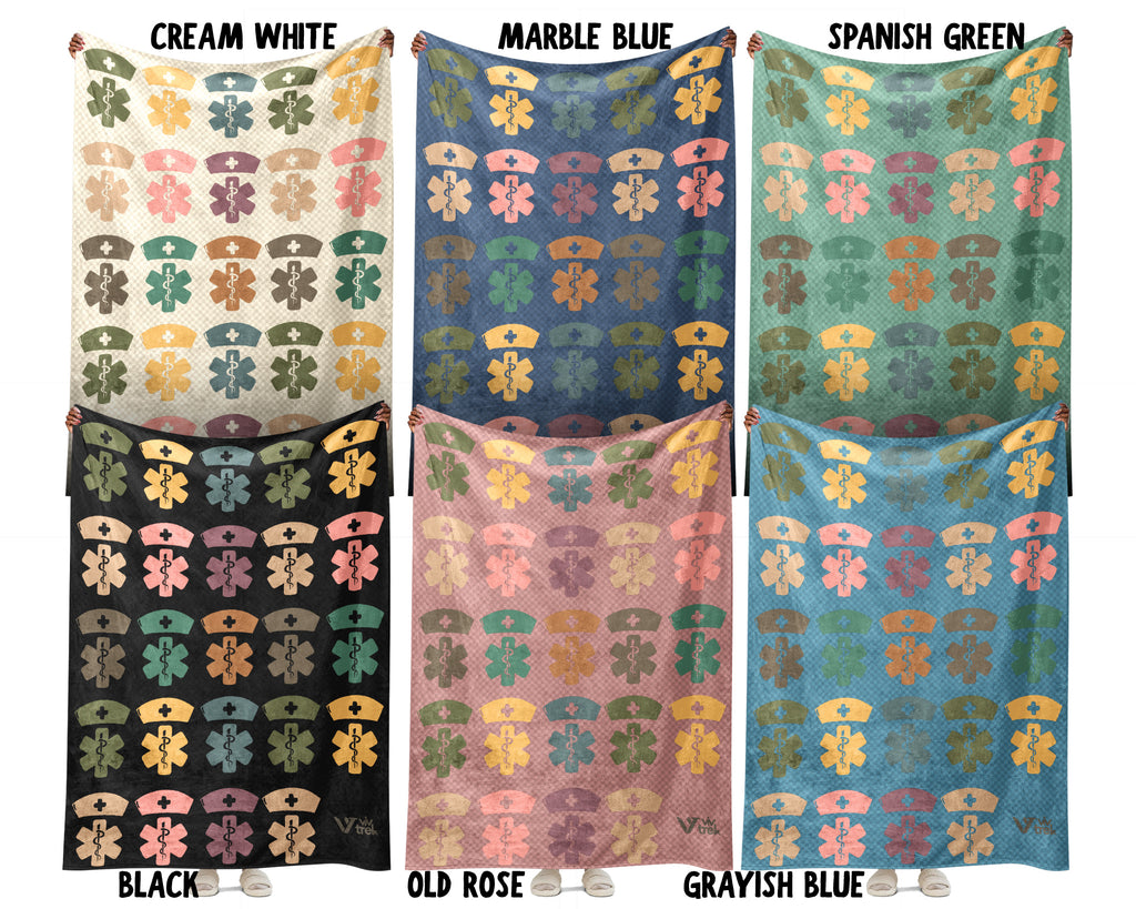 Retro Nurse Gift Blanket, Cozy RN Appreciation Throw, Cute Nurse Graphic Blanket, Soft Fleece Medical Worker Gift for Her