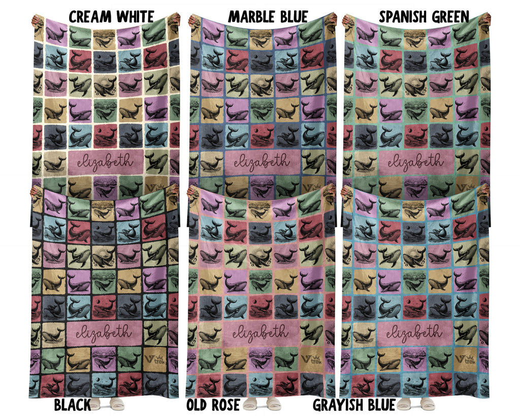 Custom Whale Blanket Personalized Name Ocean Throw Cozy Sea Life Decor Nautical Gift Coastal Home Accent Marine Animal Design