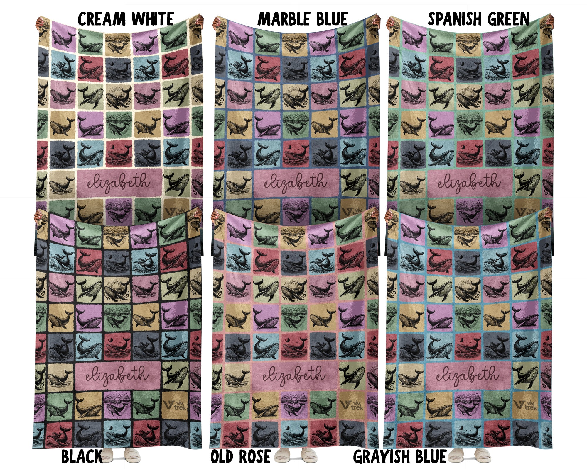 Custom Whale Blanket Personalized Name Ocean Throw Cozy Sea Life Decor Nautical Gift Coastal Home Accent Marine Animal Design