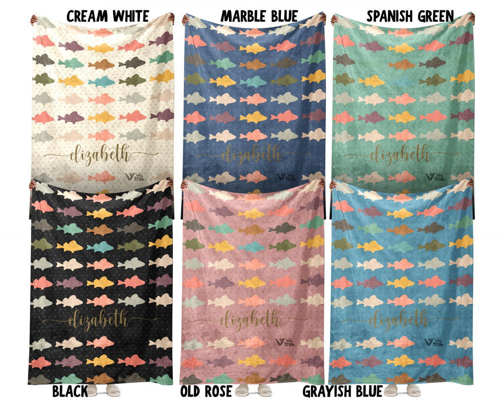 Custom Retro Fishing Blanket, Personalized Fish Lover Throw for Angler Dad Lake Cabin Outdoor Decor and Gifts