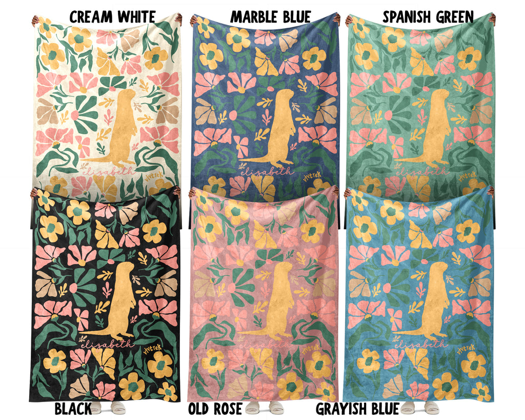 Personalized Floral Otter Blanket with Custom Name, Cozy Floral Throw for Kids Teens Adults, Cute Otter Lover Birthday Gift