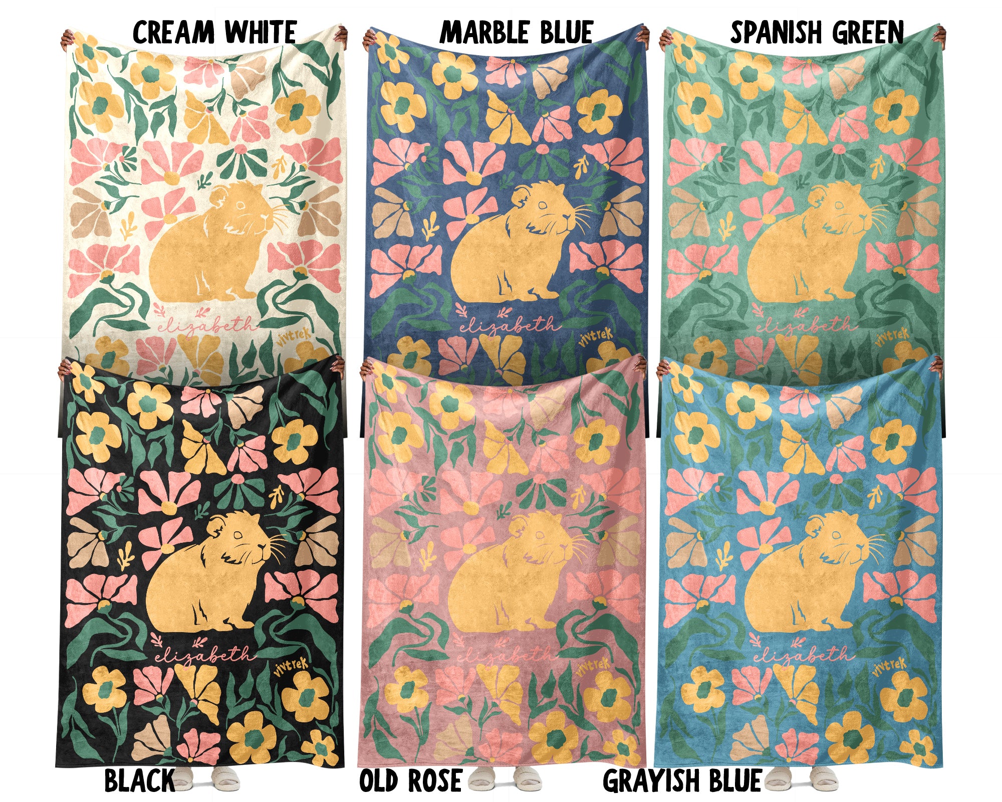 Floral Custom Name Guinea Pig Blanket, Floral Pet Lover Throw, Cozy Wildflower Blanket for Kids Teens Adults Gift