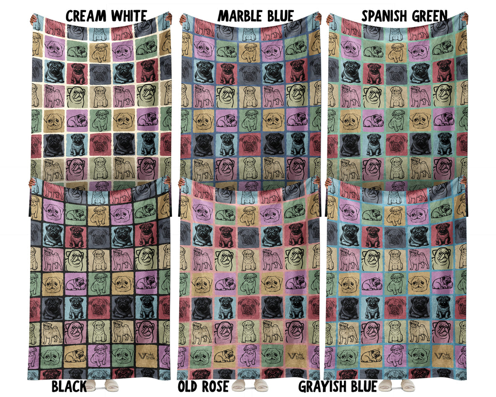 Pug Dog Blanket, Vintage Pug Lover Throw, Cozy Retro Dog Fleece Blanket, Unique Pet Lover Gift for Home and Kids