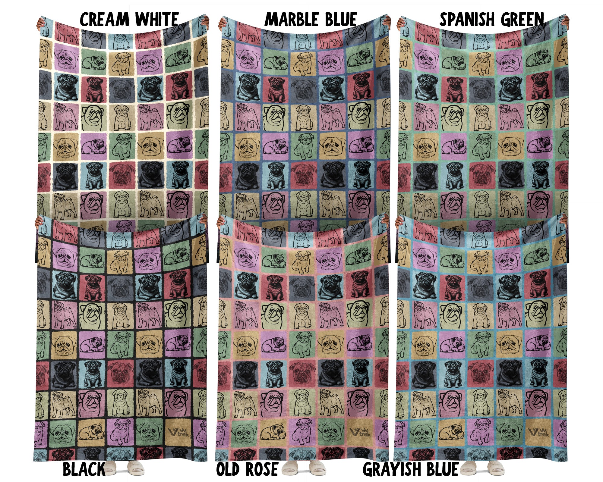 Pug Dog Blanket, Vintage Pug Lover Throw, Cozy Retro Dog Fleece Blanket, Unique Pet Lover Gift for Home and Kids