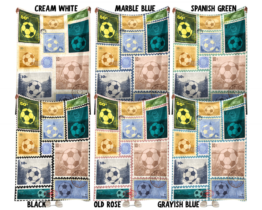 Soccer Lover Blanket Gift, Soccer Stamp Throw for Players, Cozy Unique Football Fan Decor, Cool Sports Graphic Blanket, Soccer Room Accent