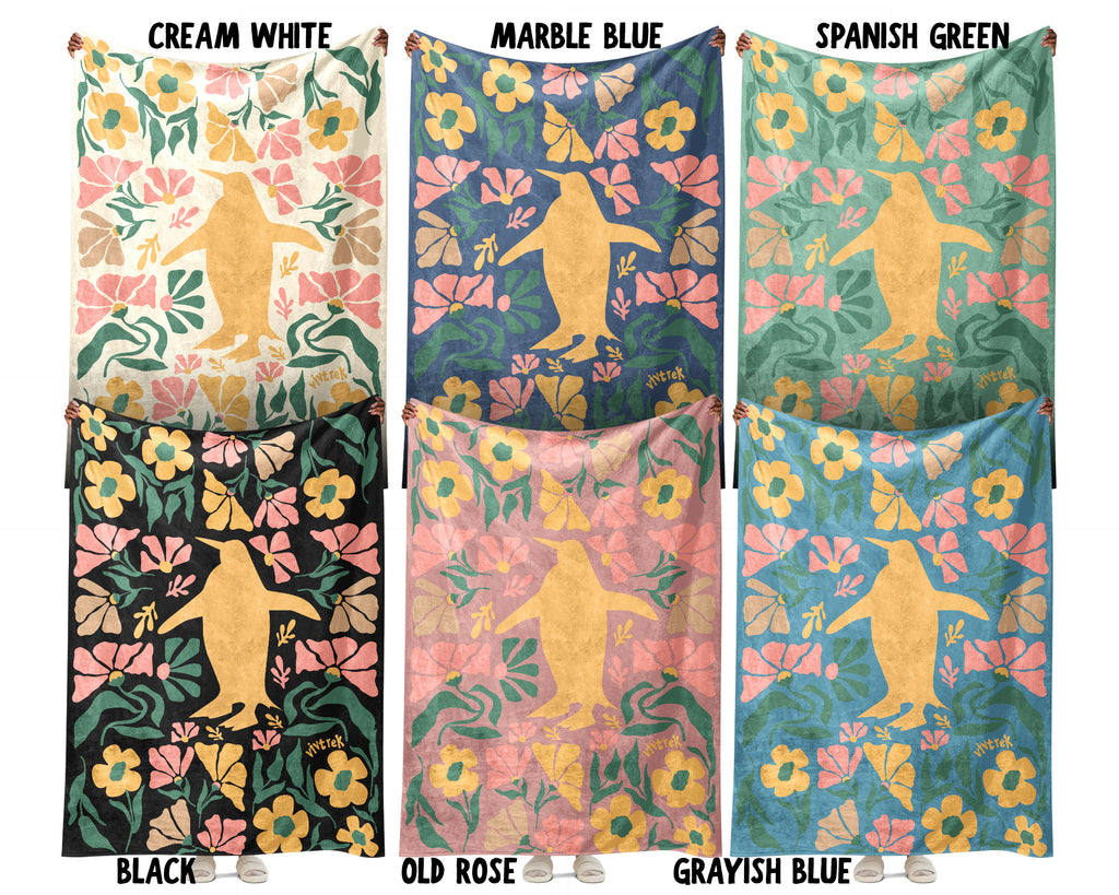 Floral Penguin Blanket – Cozy Vintage Ocean Animal Throw Gift