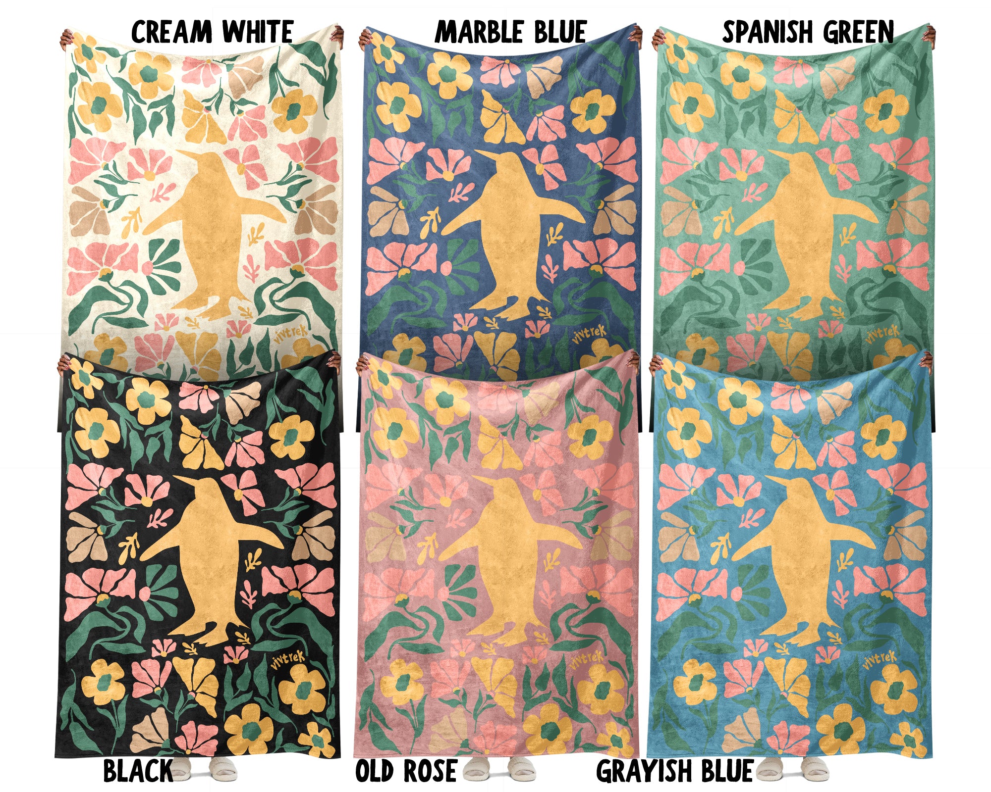 Floral Penguin Blanket – Cozy Vintage Ocean Animal Throw Gift