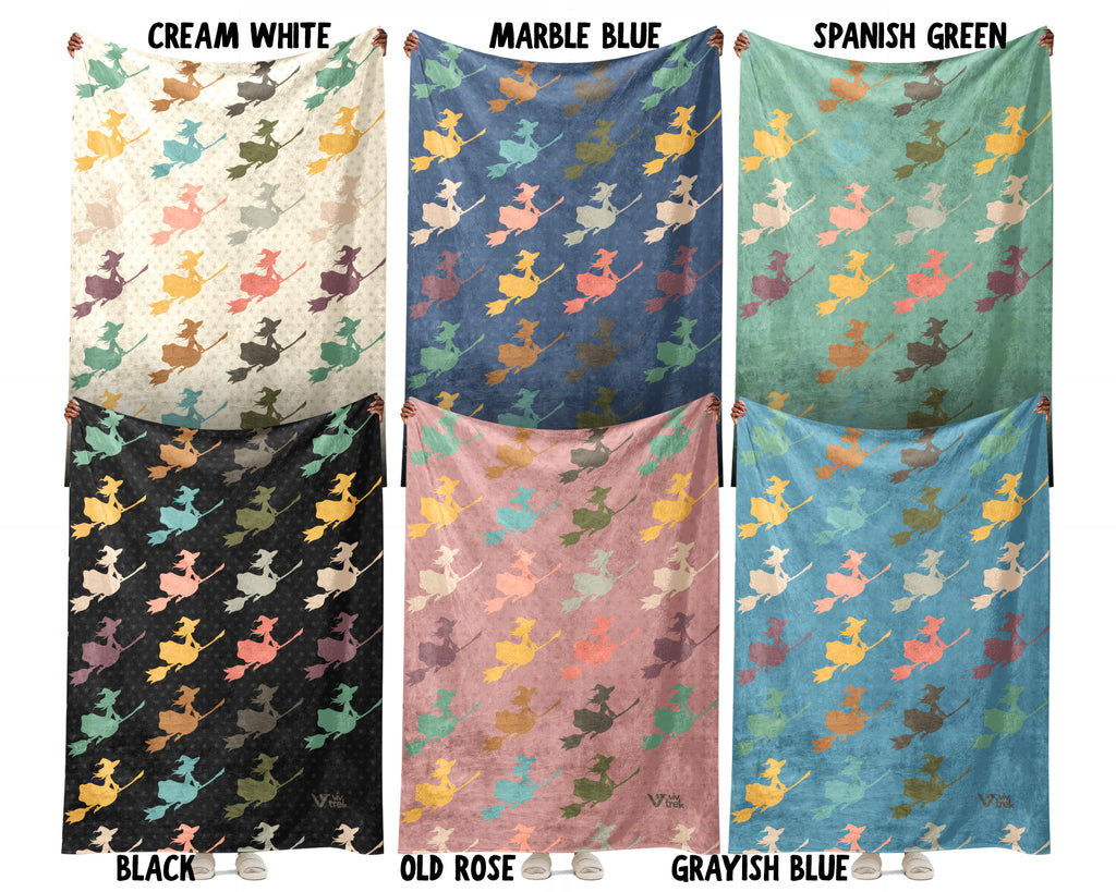 Retro Witch Blanket for Spooky Decor, Cozy Halloween Throw Gift with Magical Gothic Autumn Style
