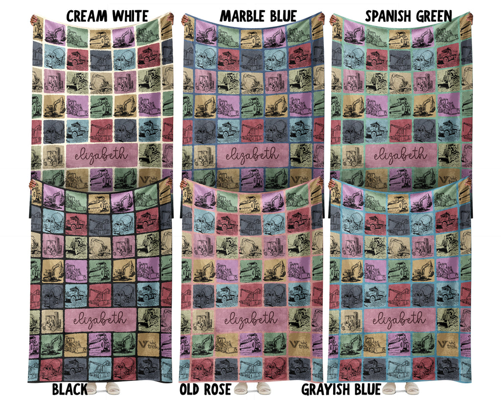 Custom Name Construction Blanket Personalized Excavator Throw, Cozy Builder Gift for Kids Boys, Truck Theme Room Decor