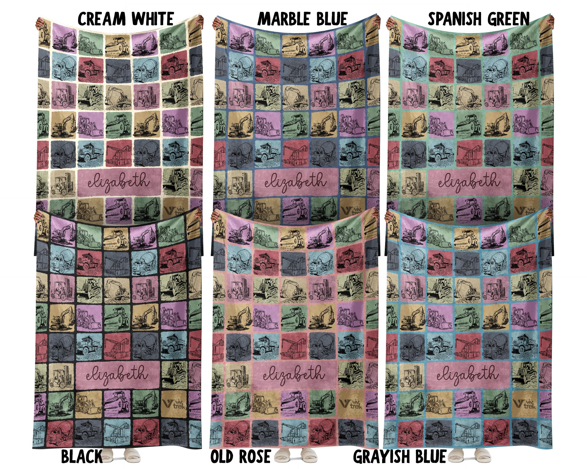Custom Name Construction Blanket Personalized Excavator Throw, Cozy Builder Gift for Kids Boys, Truck Theme Room Decor