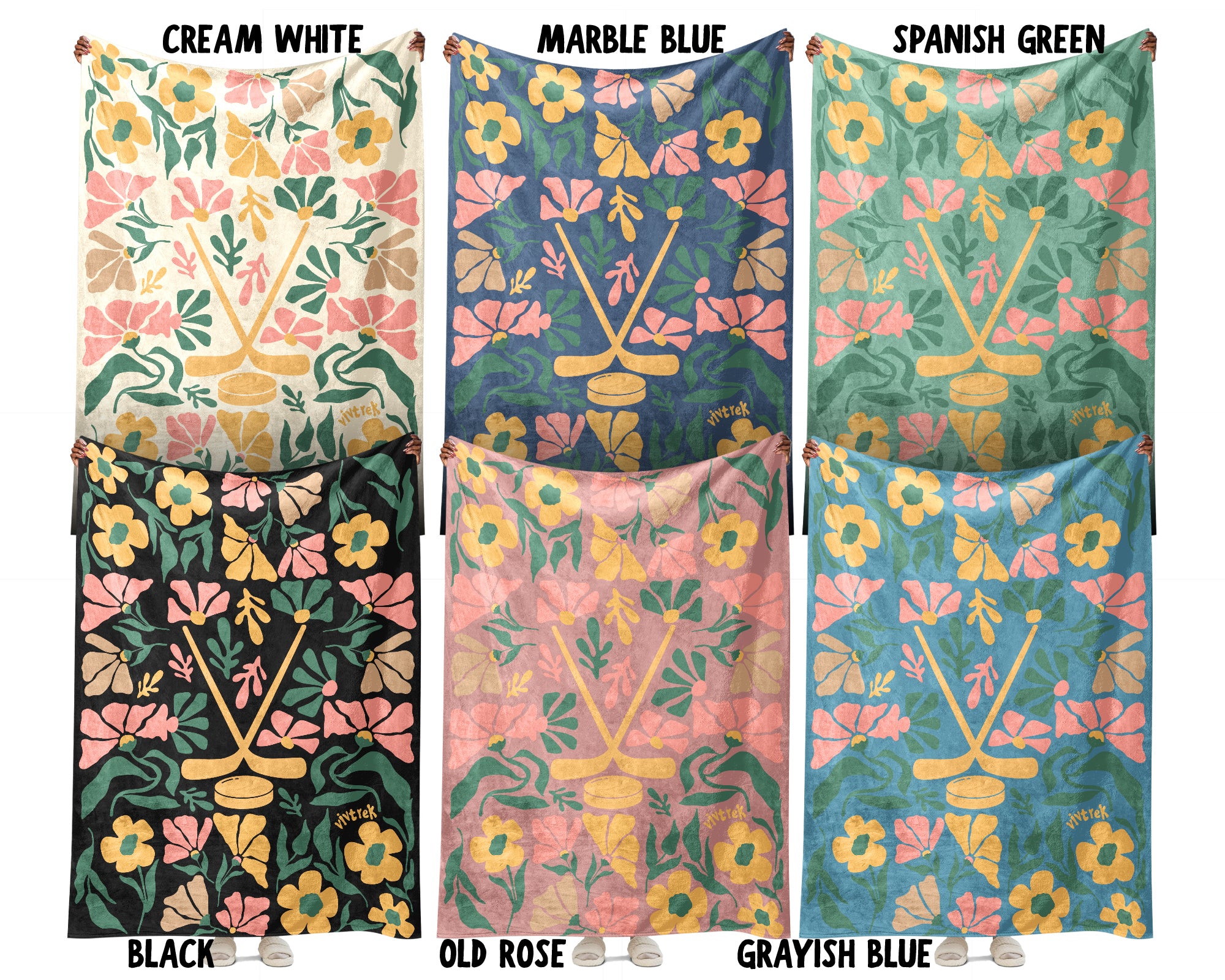 Floral Ice Hockey Blanket – Cozy Sports Fan Throw Gift