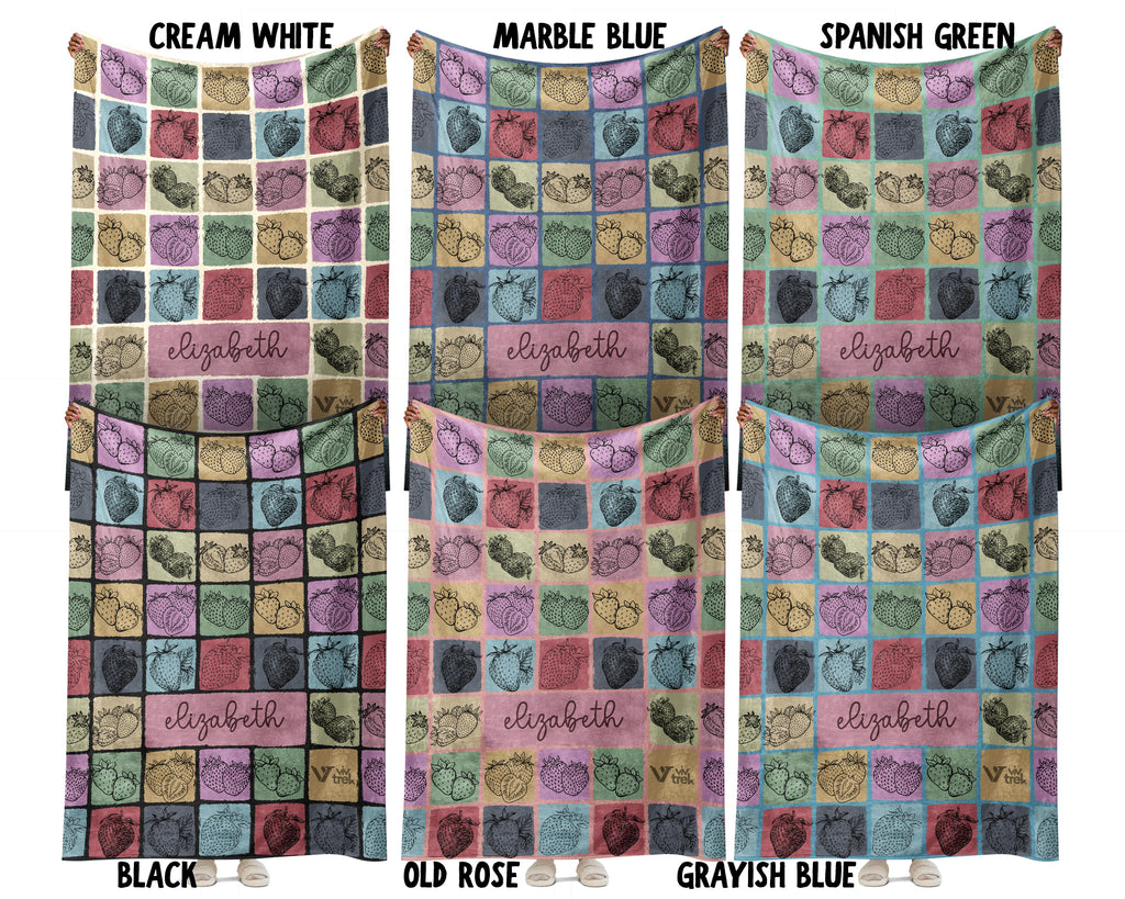 Personalized Name Strawberry Blanket, Retro Fruit Throw for Cozy Home Decor