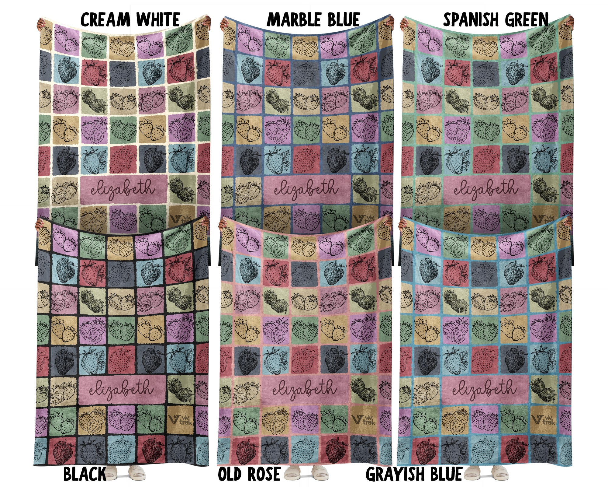 Personalized Name Strawberry Blanket, Retro Fruit Throw for Cozy Home Decor