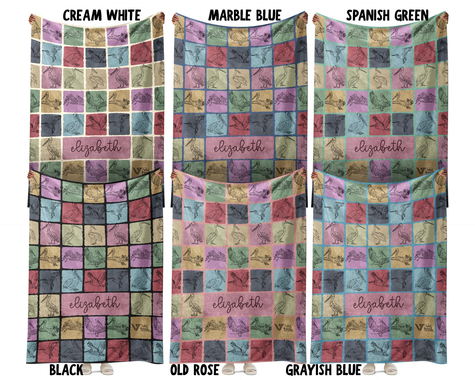 Personalized Name Pelican Blanket, Retro Coastal Bird Throw for Nature Lovers
