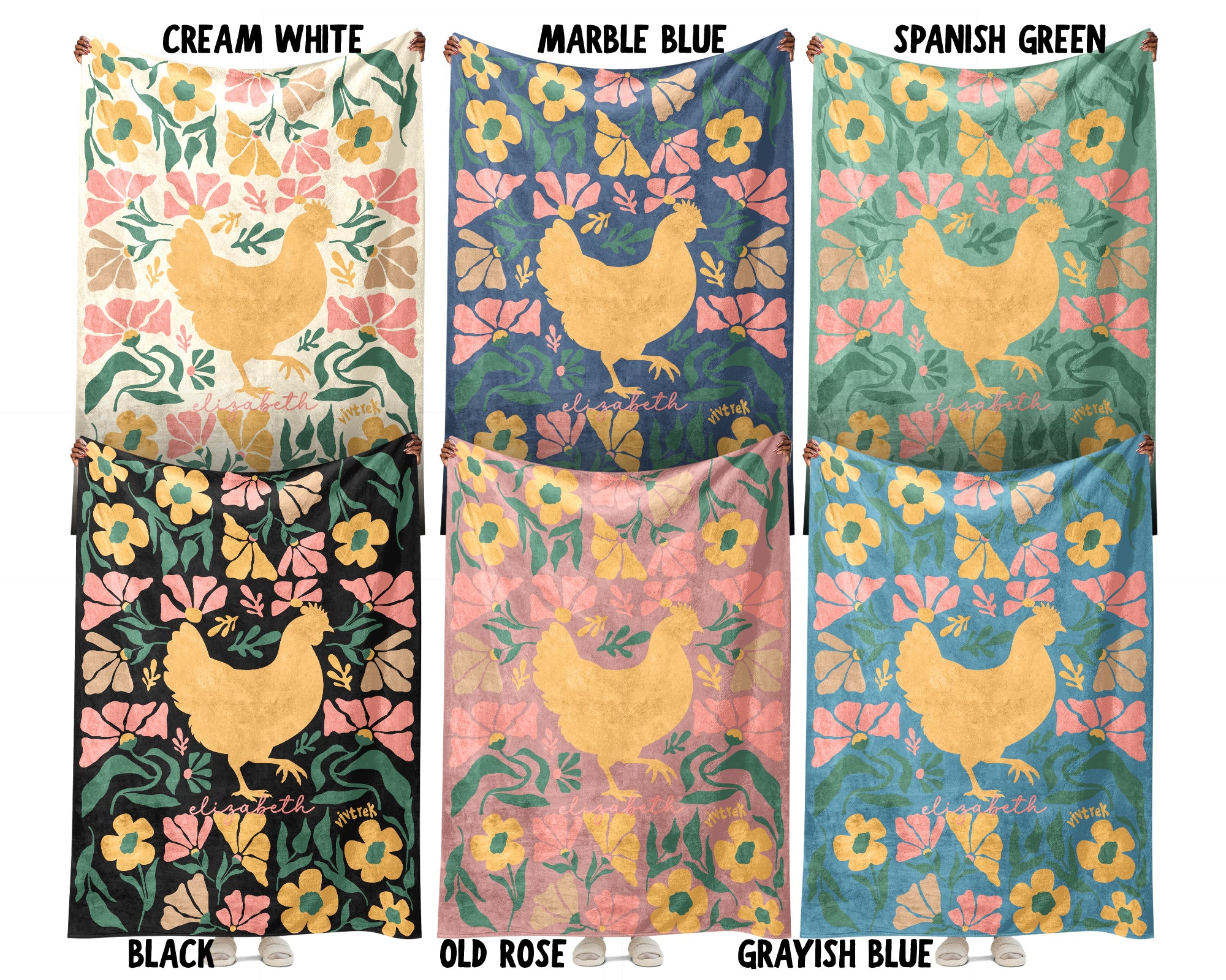 Floral Personalized Chicken Blanket with Custom Name, Cozy Floral Throw for Kids Teens Adults, Chicken Lover Farm Gift