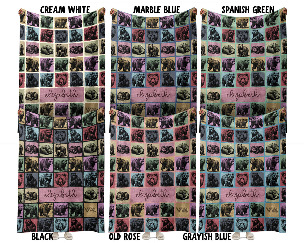 Custom Bear Lover Blanket Personalized Name Retro Wildlife Throw Cozy Rustic Animal Decor Unique Forest Inspired Gift Home Accent