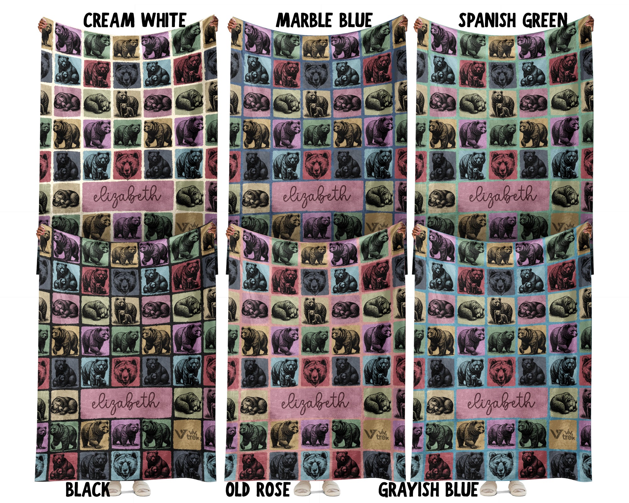Custom Bear Lover Blanket Personalized Name Retro Wildlife Throw Cozy Rustic Animal Decor Unique Forest Inspired Gift Home Accent
