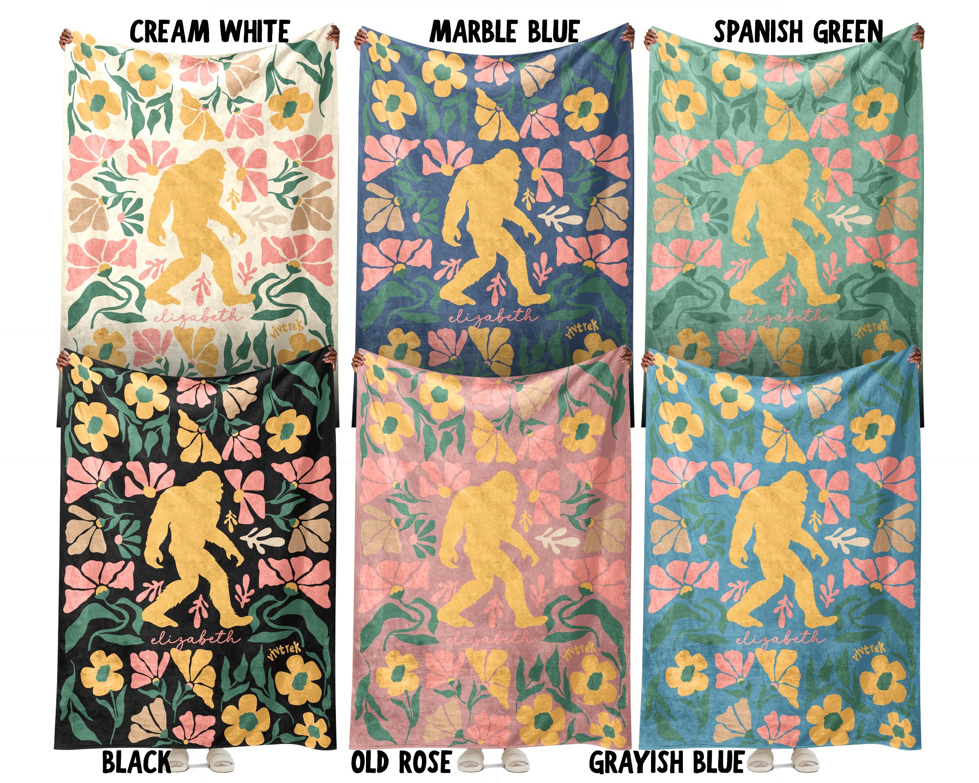 Custom Name Floral Bigfoot Blanket, Cozy Sasquatch Throw Gift for Fans