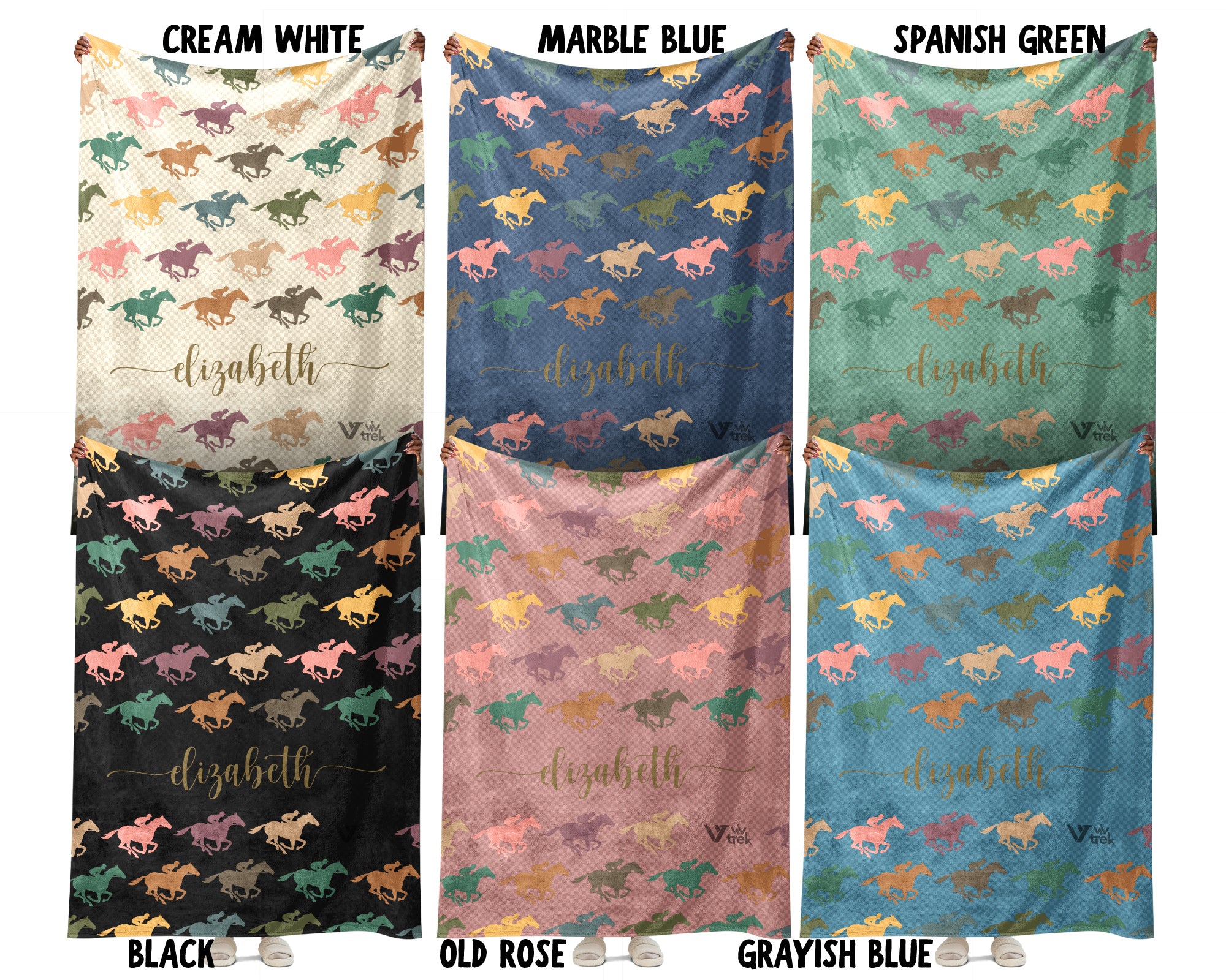 Custom Name Horse Racing Blanket Sporty Throw Cozy Personalized Gift Soft Equestrian Decor for Racing Fans Home