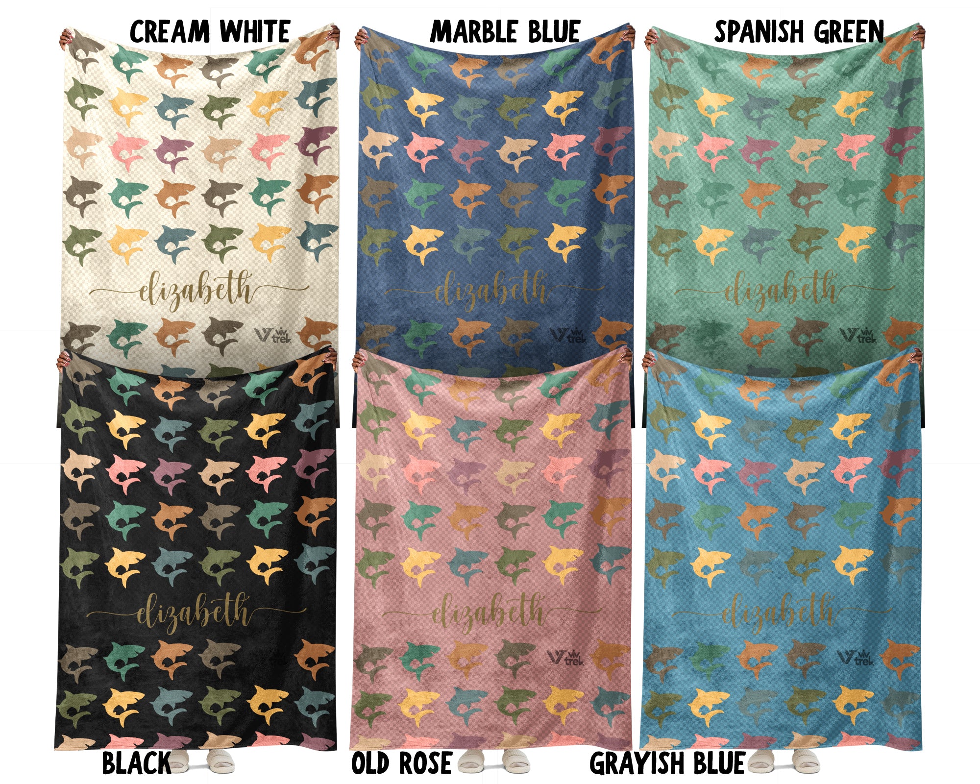 Custom Name Shark Throw Blanket – Vintage Ocean Gift for Shark Fans