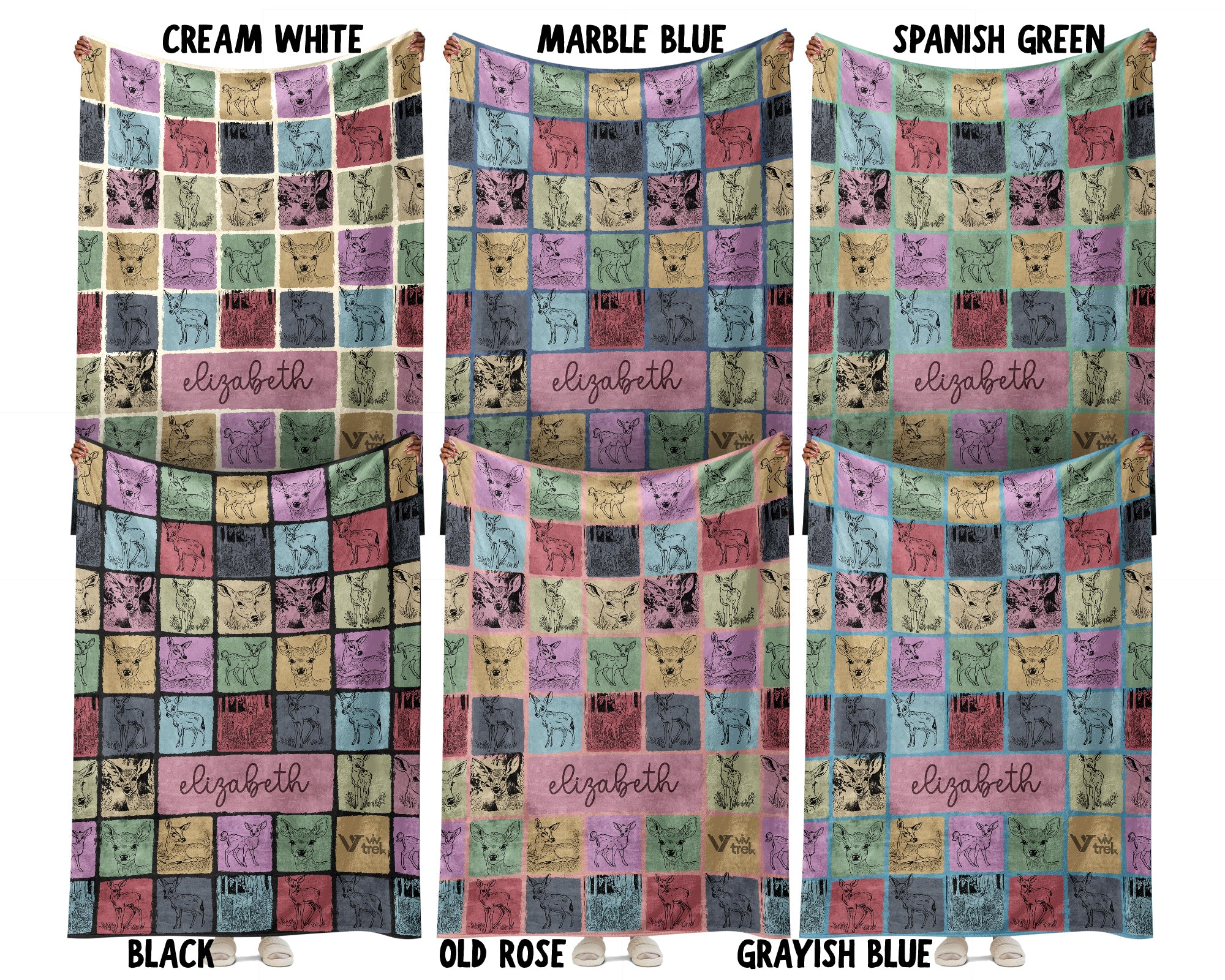 Custom Retro Baby Deer Blanket Personalized Name, Cute Fawn Wildlife Throw, Cozy Nature Gift for Kids Teens Adults