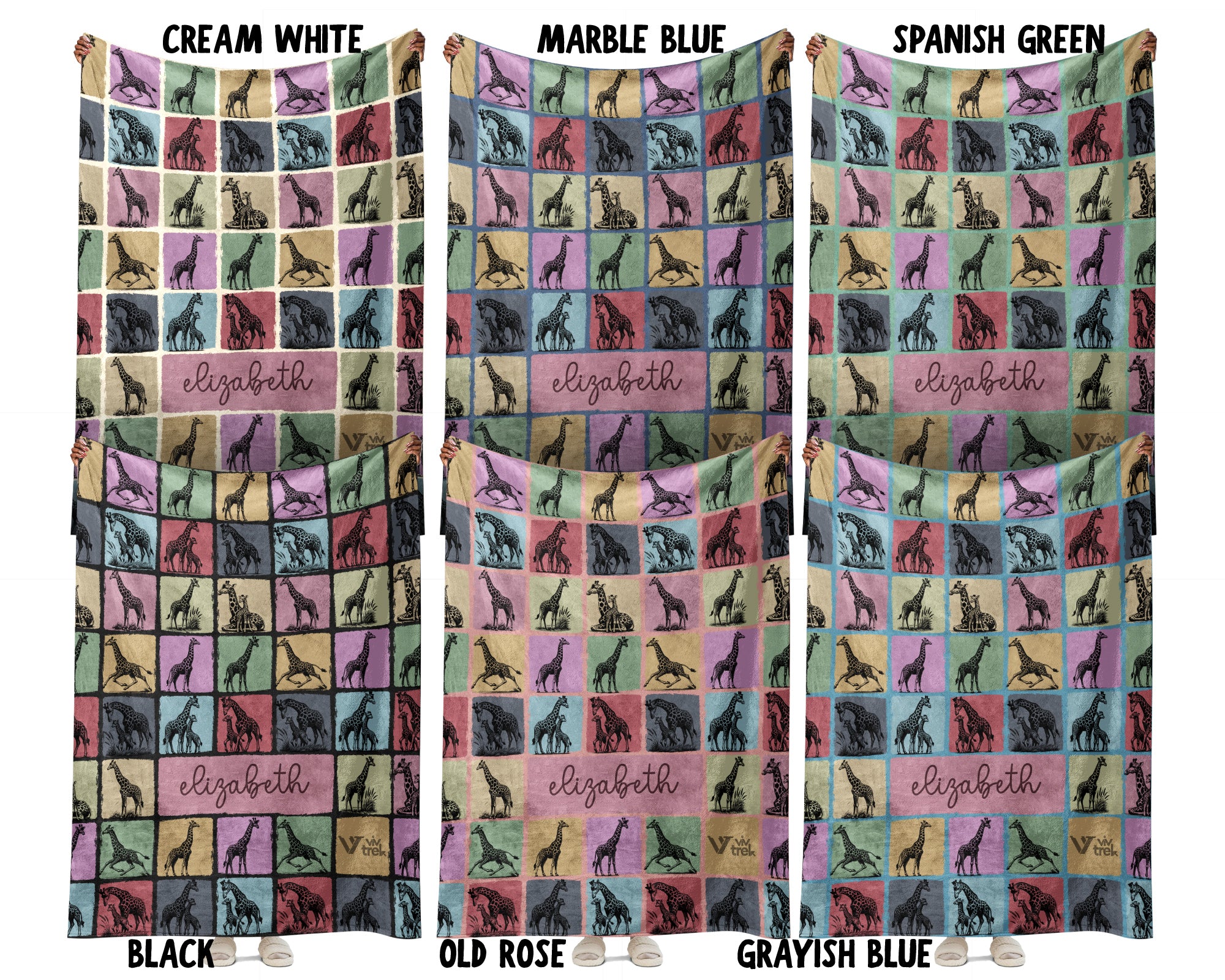 Personalized Giraffe Blanket – Custom Name Cozy Vintage Wildlife Throw