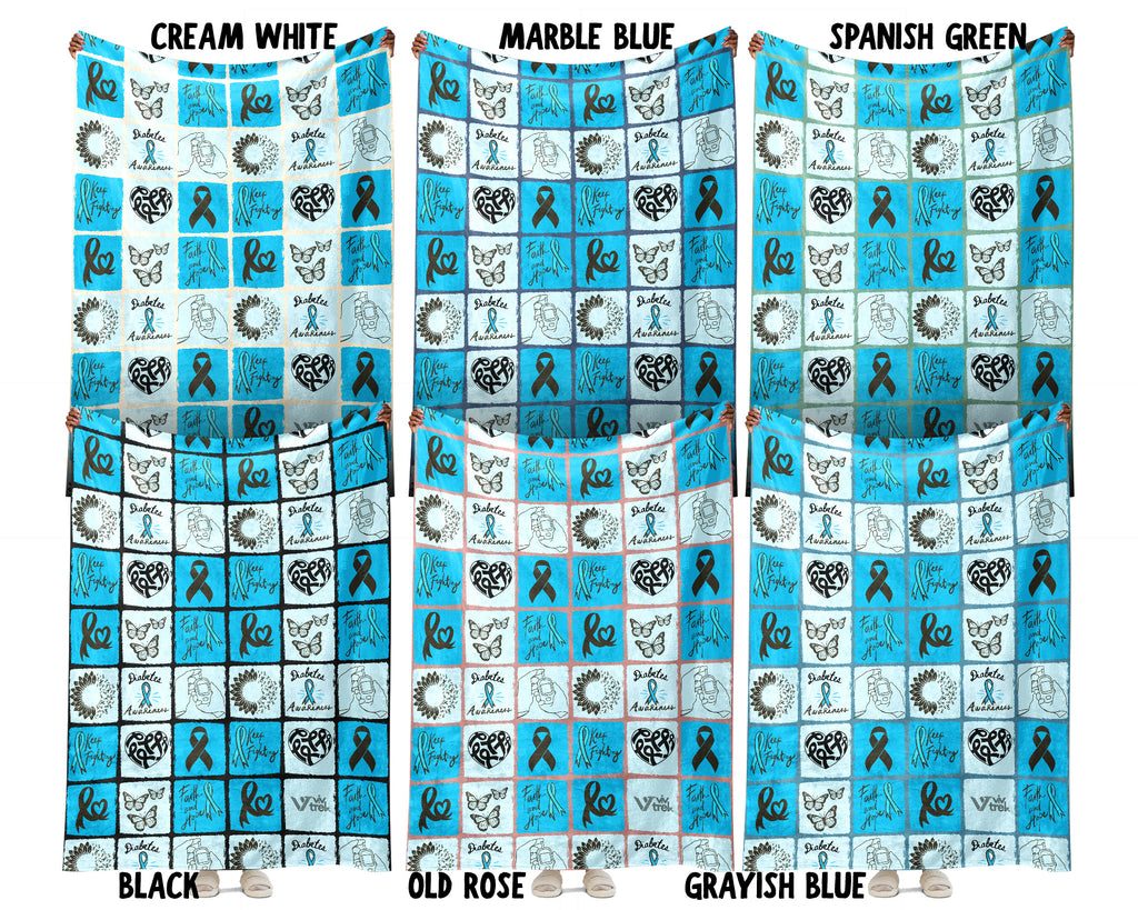 Diabetes Awareness Blanket for November, Cozy Blue Circle Ribbon Throw for Patients, Caregivers & Family, Battle Blankets Meaningful Support Gift