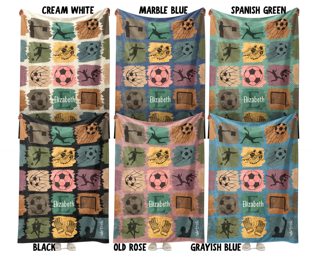 Custom Soccer Blanket, Retro Personalized Name Soccer Throw for Boys and Girls, Unique Soccer Lover Gift, Cozy Sports Blanket