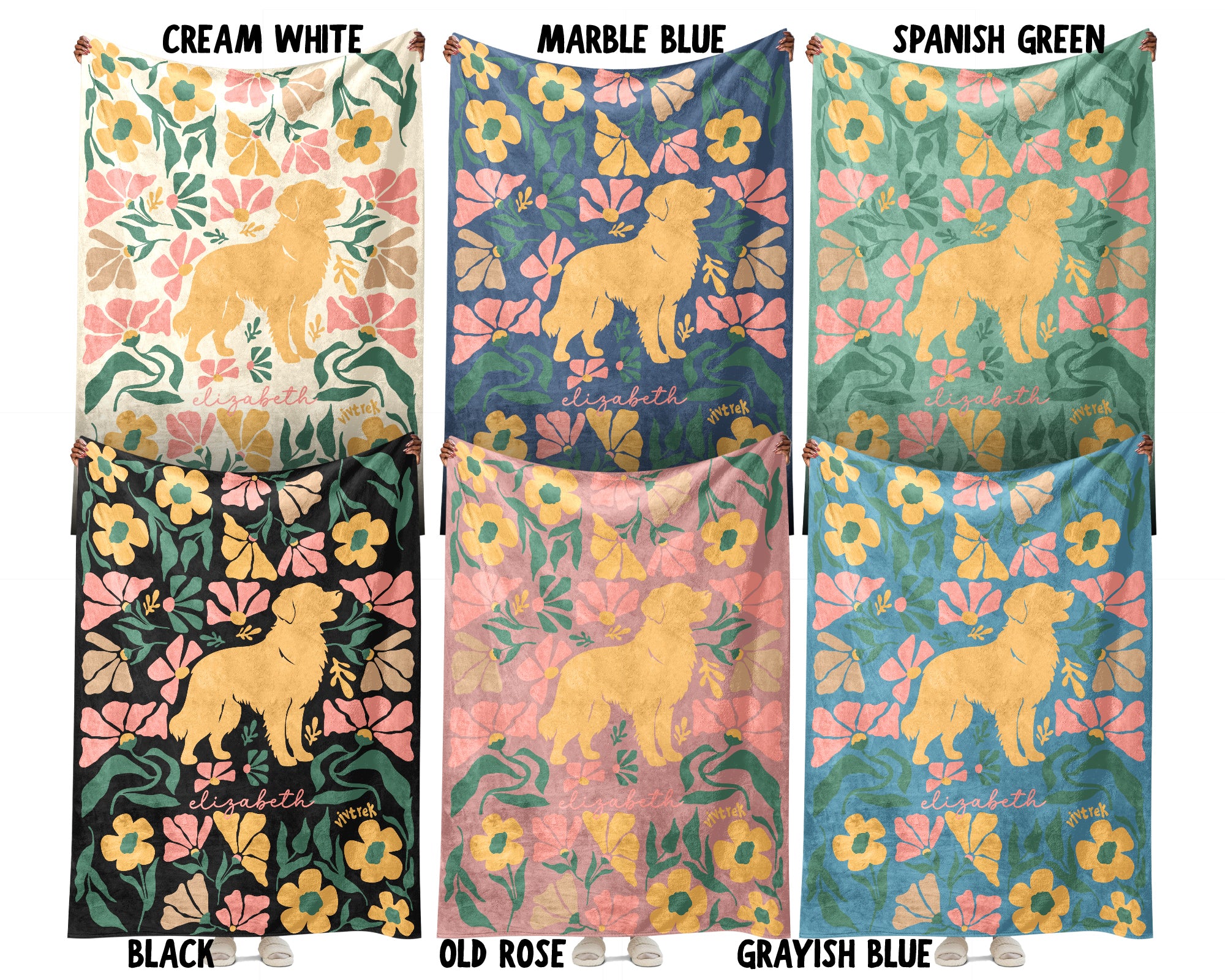Floral Personalized Golden Retriever Blanket with Custom Name, Cozy Wildflower Throw for Kids Teens Adults, Dog Lover Birthday Gift